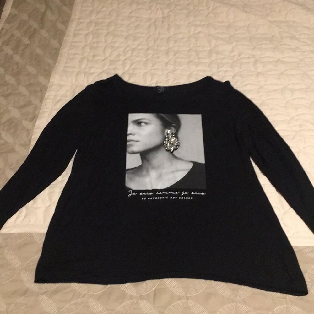 Black Long Sleeve Layering Tee Size XL French